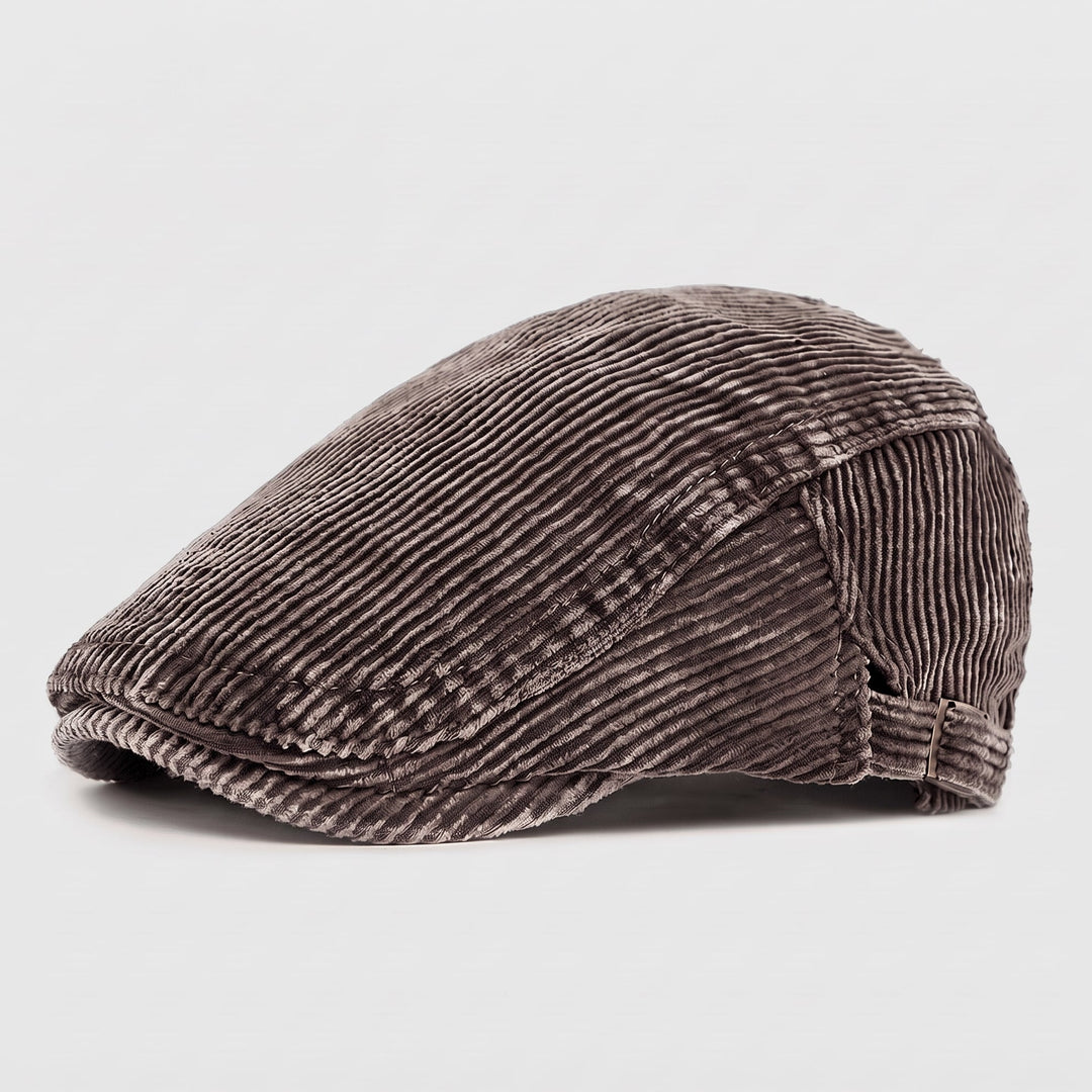 Casquette Plate Homme en Velours Côtelé avec Sangle Ajustable et Visière Courte