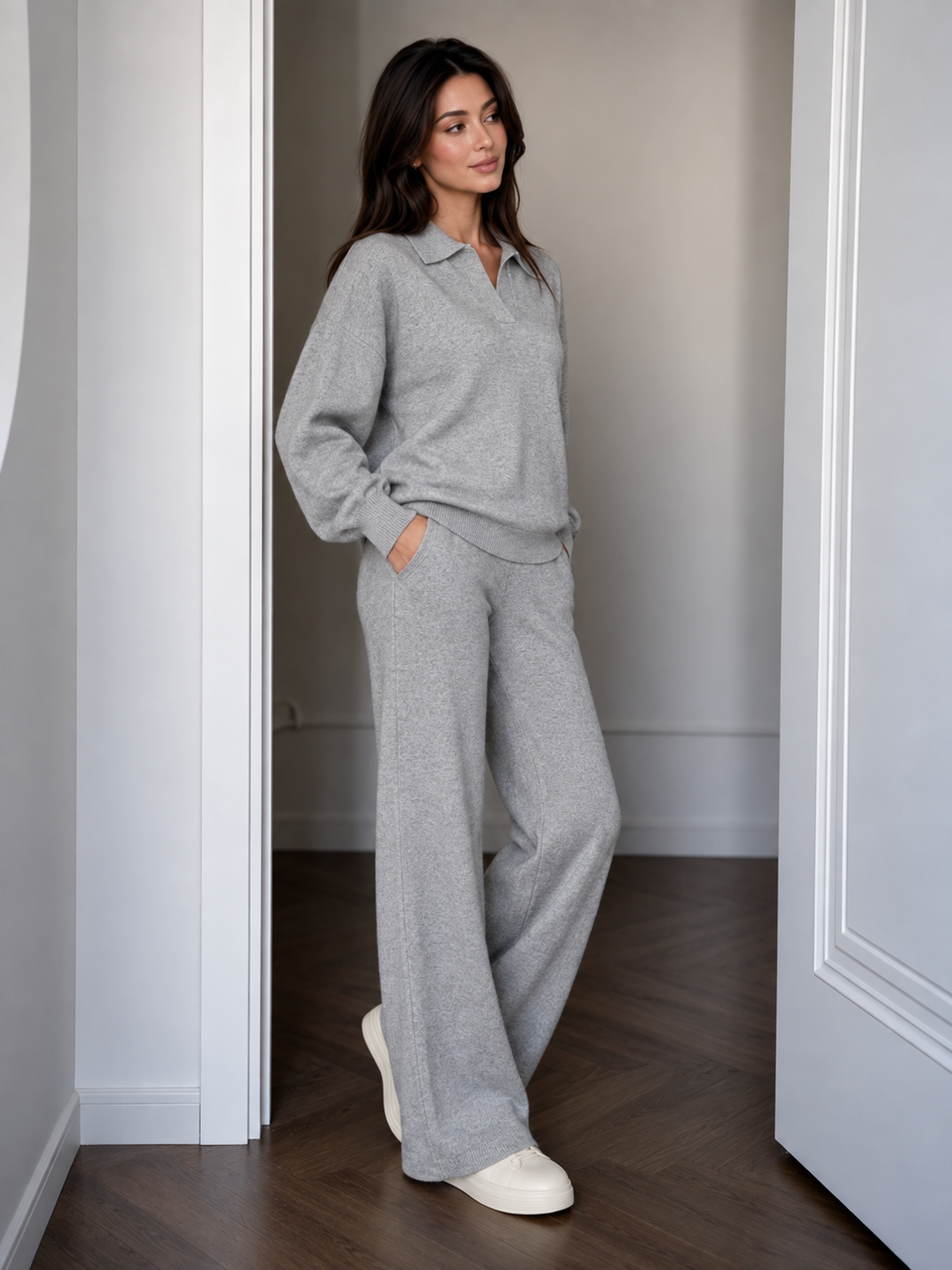 Ensemble En Maille Femme Col Polo Et Pantalon Assorti