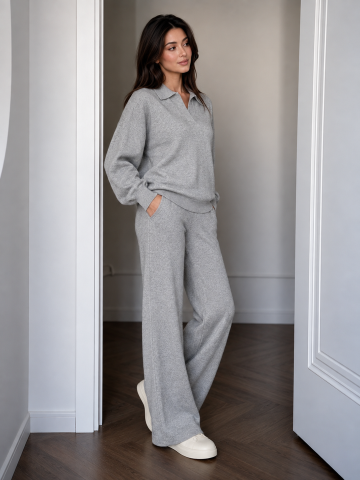 Ensemble En Maille Femme Col Polo Et Pantalon Assorti