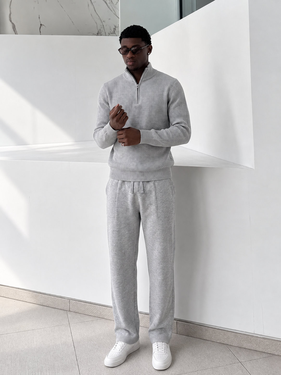 Ensemble En Maille Homme Demi Zip Col Montant Et Pantalon