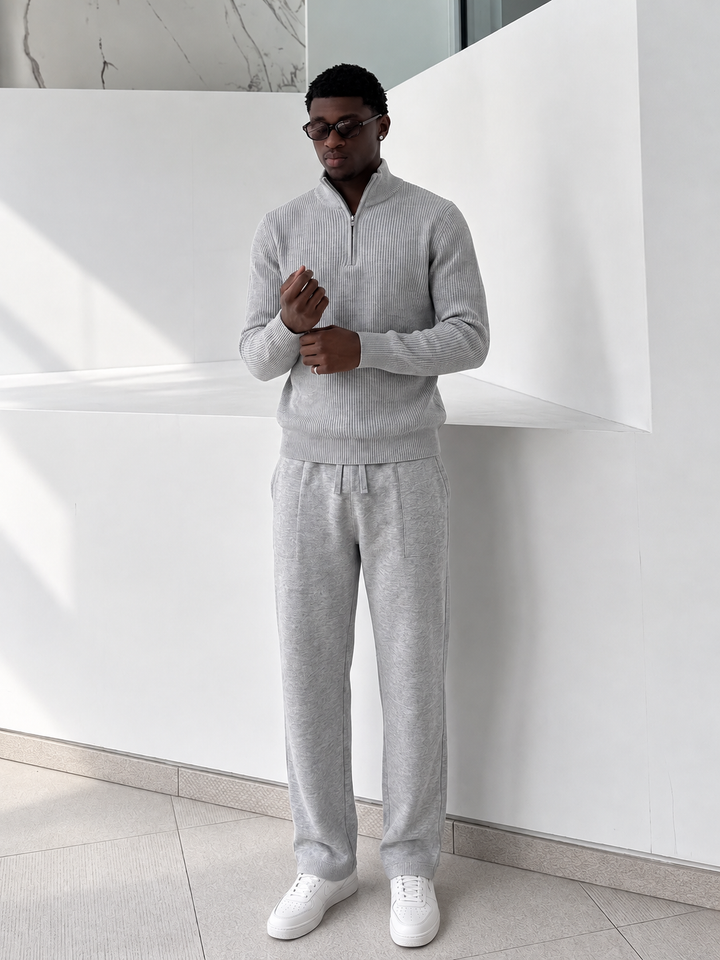 Ensemble En Maille Homme Demi Zip Col Montant Et Pantalon