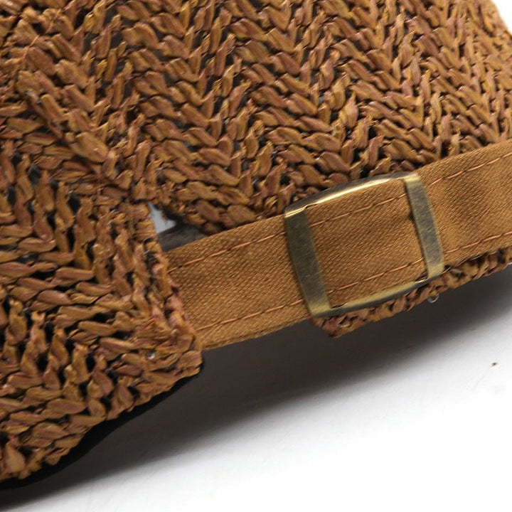 Casquette Plate Homme en Paille Tressée avec Sangle en Cuir Ajustable
