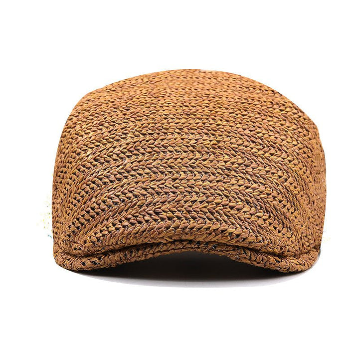 Casquette Plate Homme en Paille Tressée avec Sangle en Cuir Ajustable