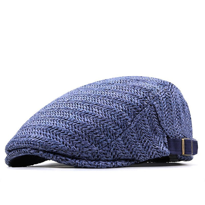 Casquette Plate Homme en Paille Tressée avec Sangle en Cuir Ajustable