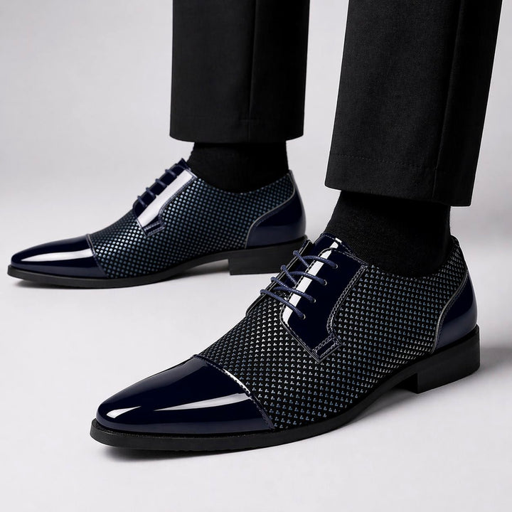 Chaussures Oxford Homme en Cuir avec Bout Verni et Motif Texturé