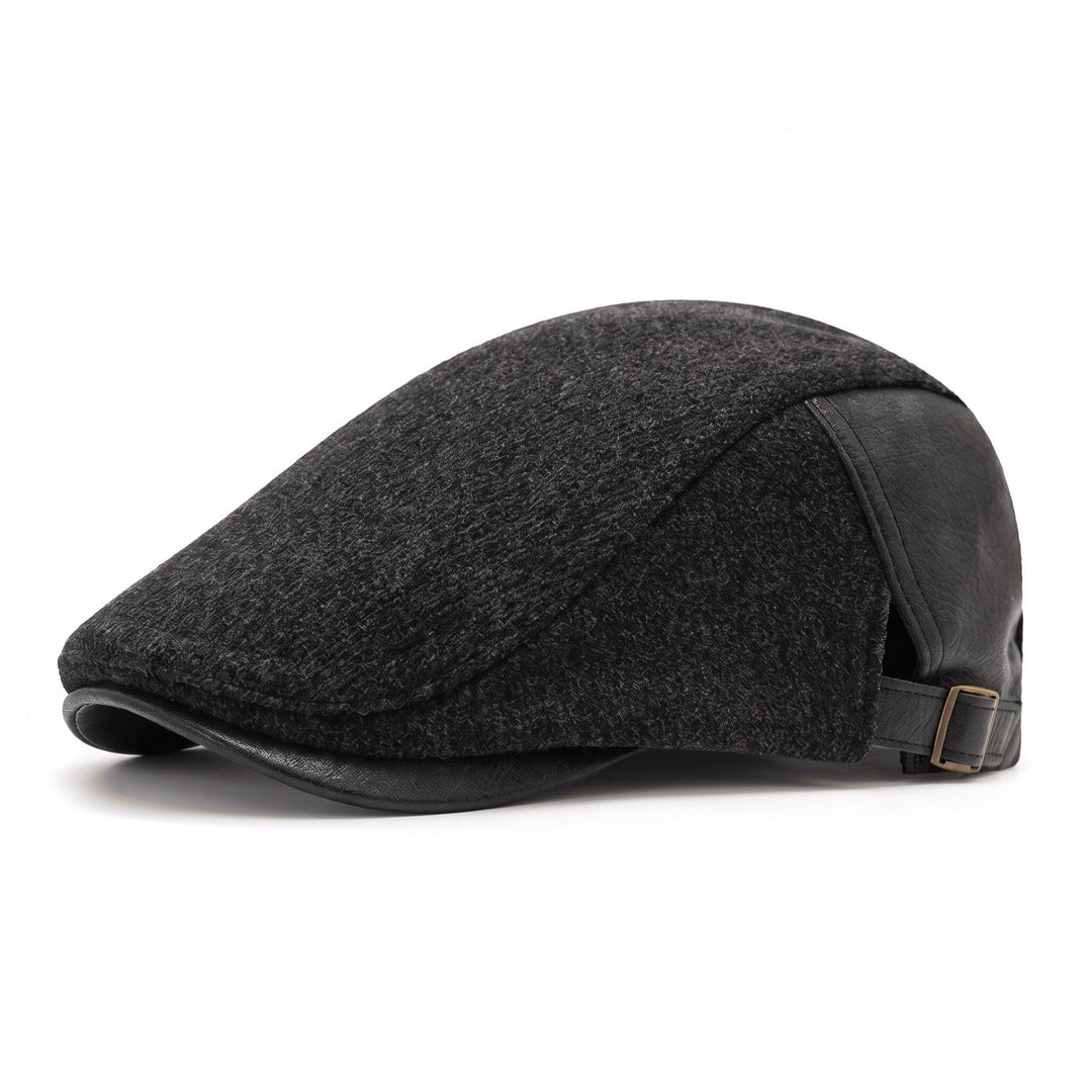 Casquette Plate Homme en Laine et Cuir avec Sangle Ajustable