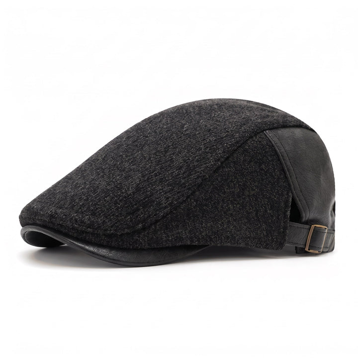 Casquette Plate Homme en Laine et Cuir avec Sangle Ajustable