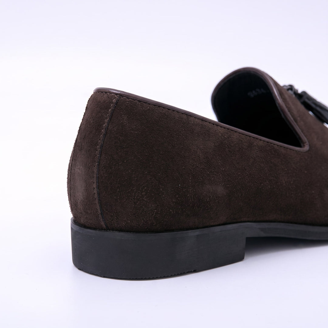 Mocassins Homme en Daim avec Pampilles et Bout en Cuir Verni