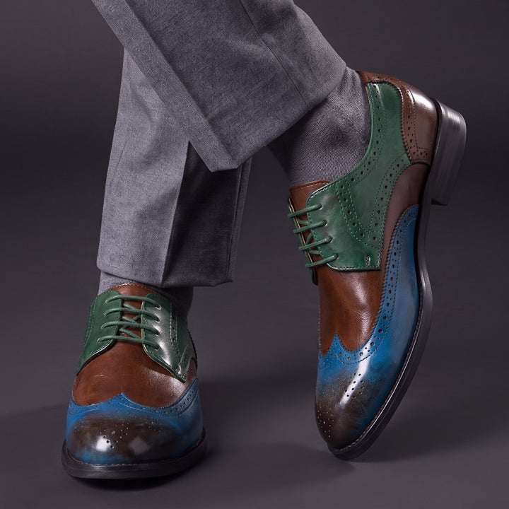 Chaussures Oxford Homme en Cuir Bicolore avec Détail Brogue