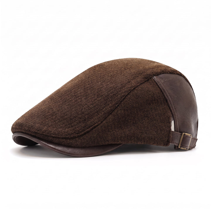 Casquette Plate Homme en Laine et Cuir avec Sangle Ajustable