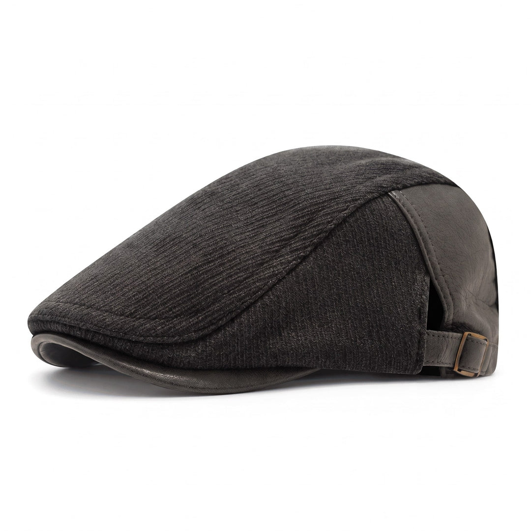 Casquette Plate Homme en Laine et Cuir avec Sangle Ajustable
