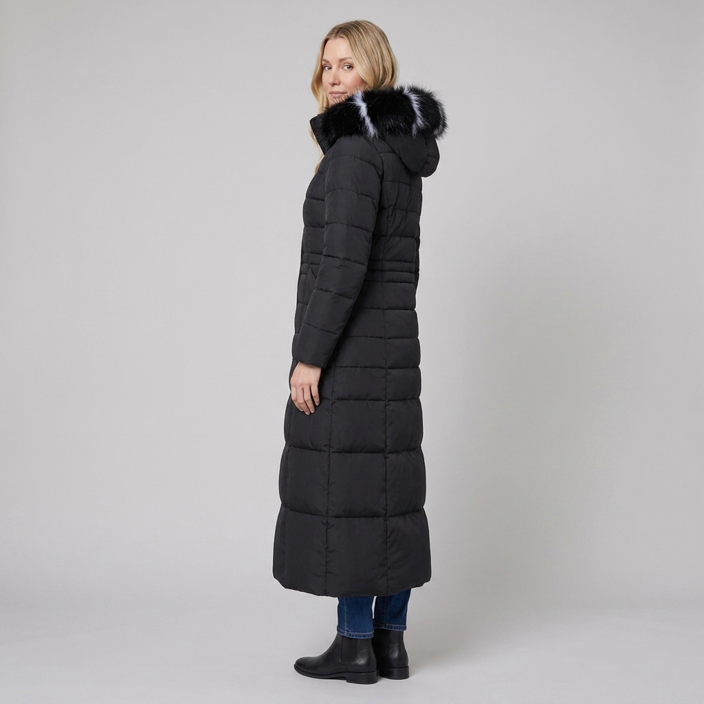 Doudoune Femme Longue Ceinturée Capuche Fourrure