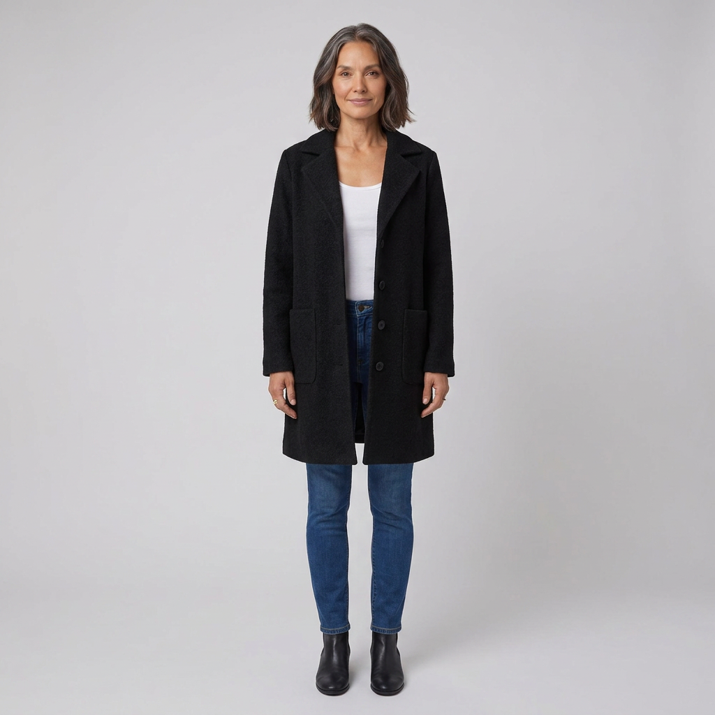 Manteau Long Femme Col Revers Boutonné Manches Longues
