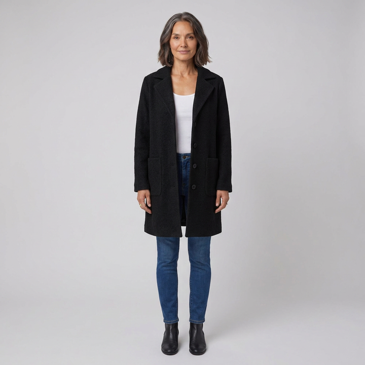 Manteau Long Femme Col Revers Boutonné Manches Longues