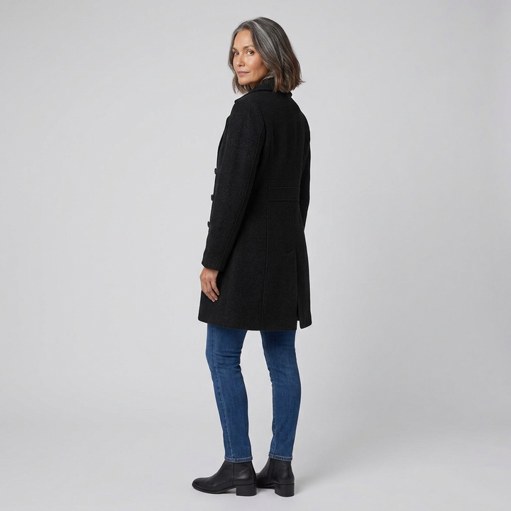 Manteau Long Femme Col Revers Boutonné Manches Longues