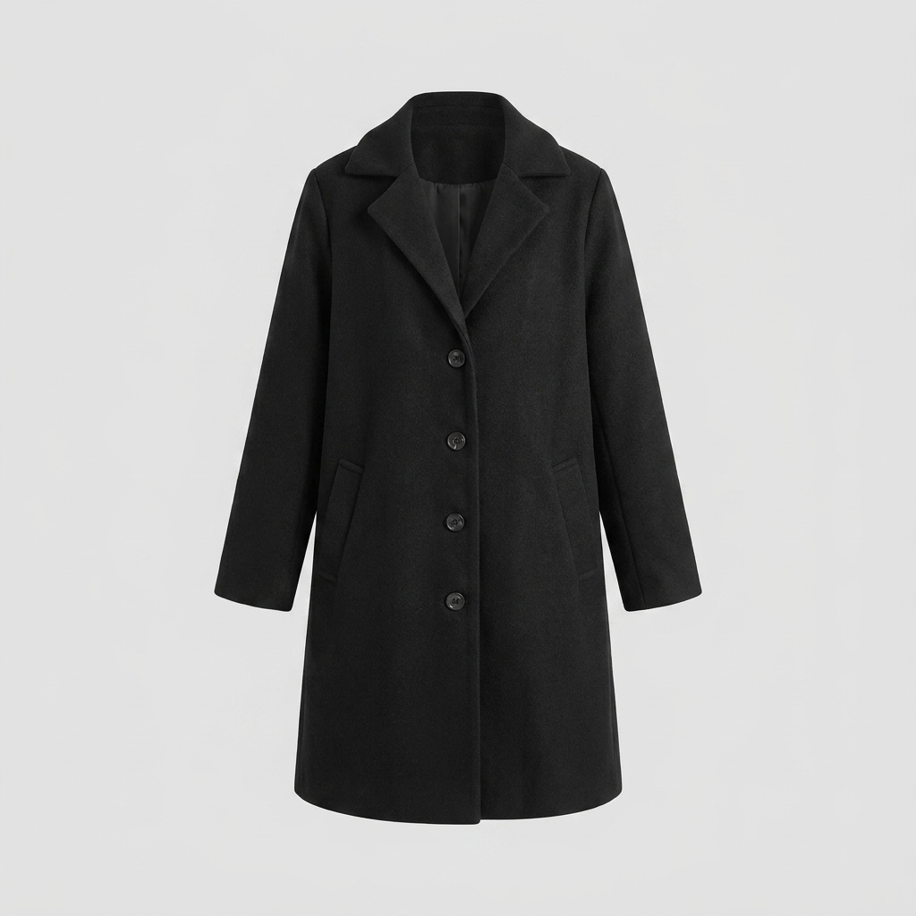 Manteau Long Femme Col Revers Boutonné Manches Longues