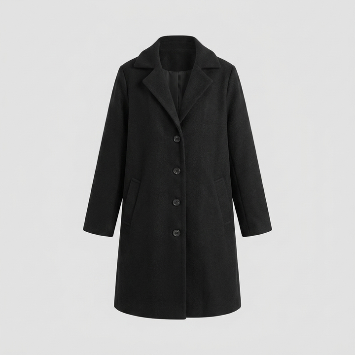 Manteau Long Femme Col Revers Boutonné Manches Longues