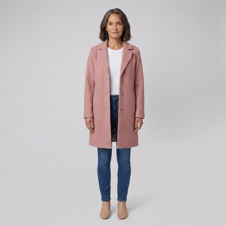 Manteau Long Femme Col Revers Boutonné Manches Longues