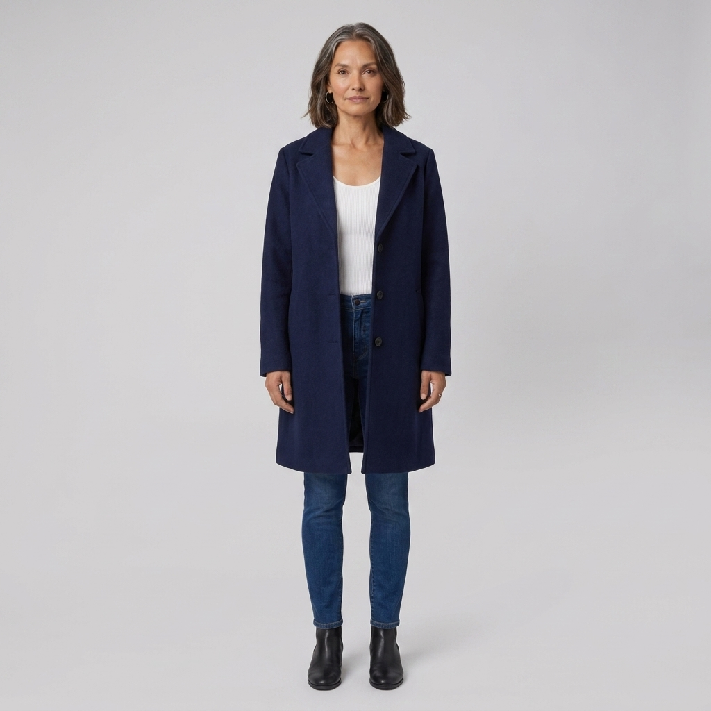 Manteau Long Femme Col Revers Boutonné Manches Longues