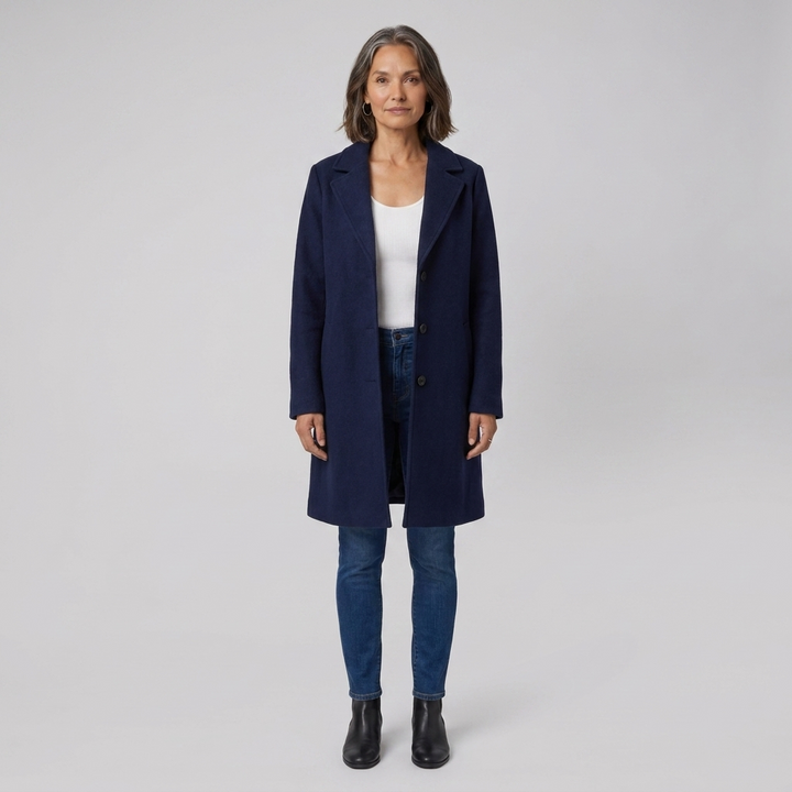 Manteau Long Femme Col Revers Boutonné Manches Longues