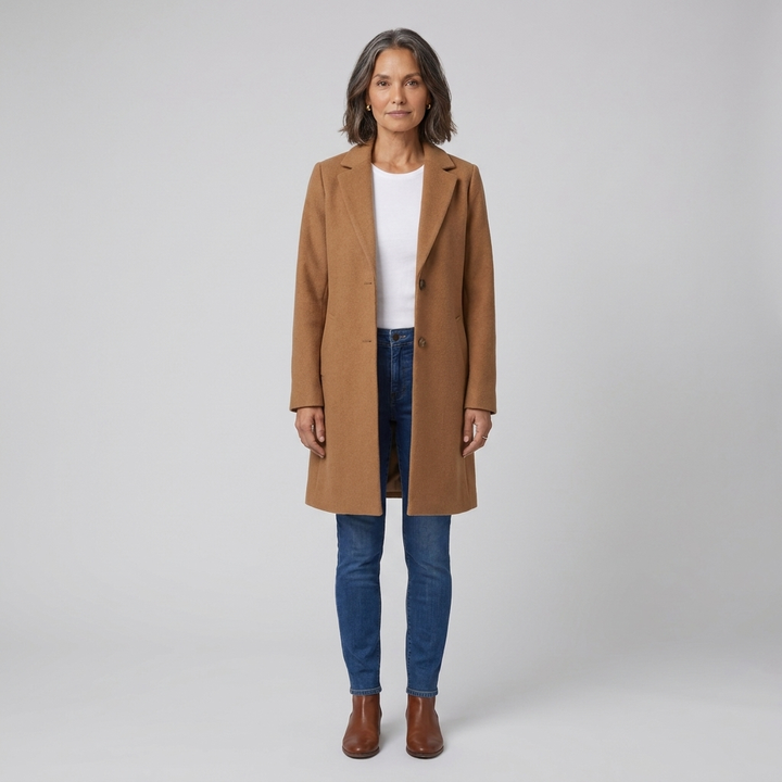 Manteau Long Femme Col Revers Boutonné Manches Longues