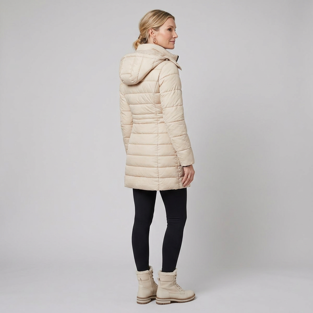 Doudoune Longue Femme À Capuche Fermeture Zippée Et Poches Latérales