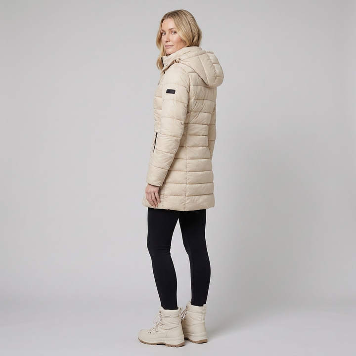 Doudoune Femme Longue À Capuche Zippée Matelassée