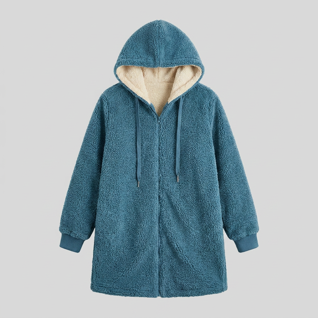 Manteau Femme Mi-Long En Jean Doublé Sherpa Avec Capuche