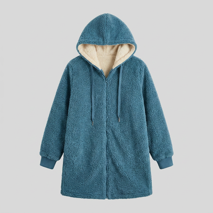 Manteau Femme Mi-Long En Jean Doublé Sherpa Avec Capuche