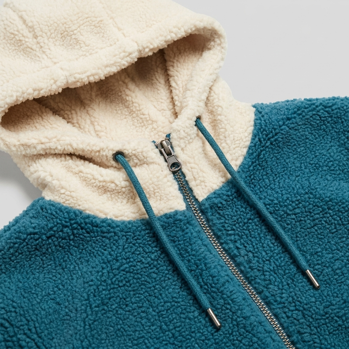 Manteau Femme Mi-Long En Jean Doublé Sherpa Avec Capuche