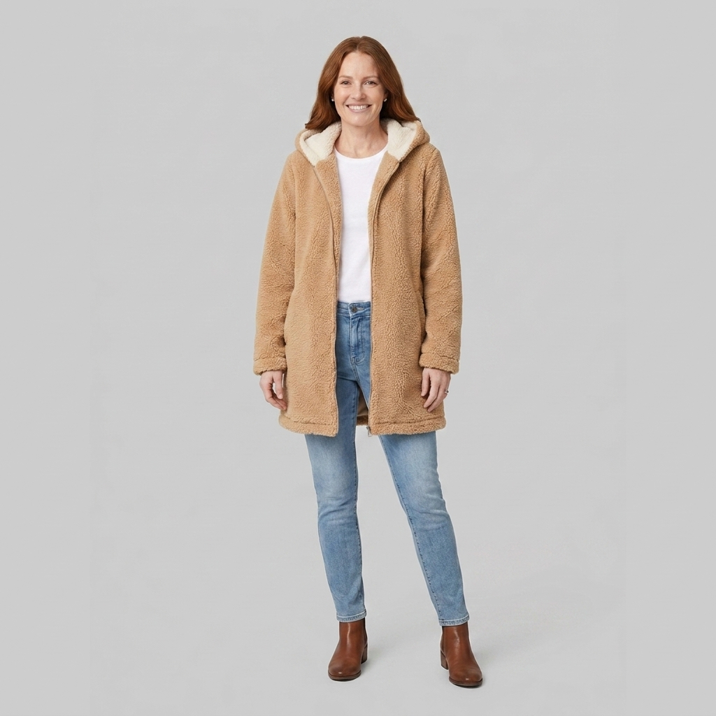 Manteau Femme Mi-Long En Jean Doublé Sherpa Avec Capuche