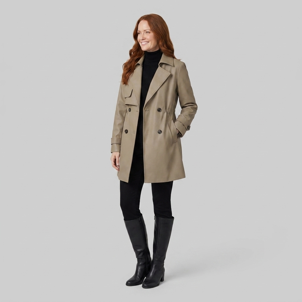 Trench Femme Ceinturé Col Revers Croisé Manches Longues