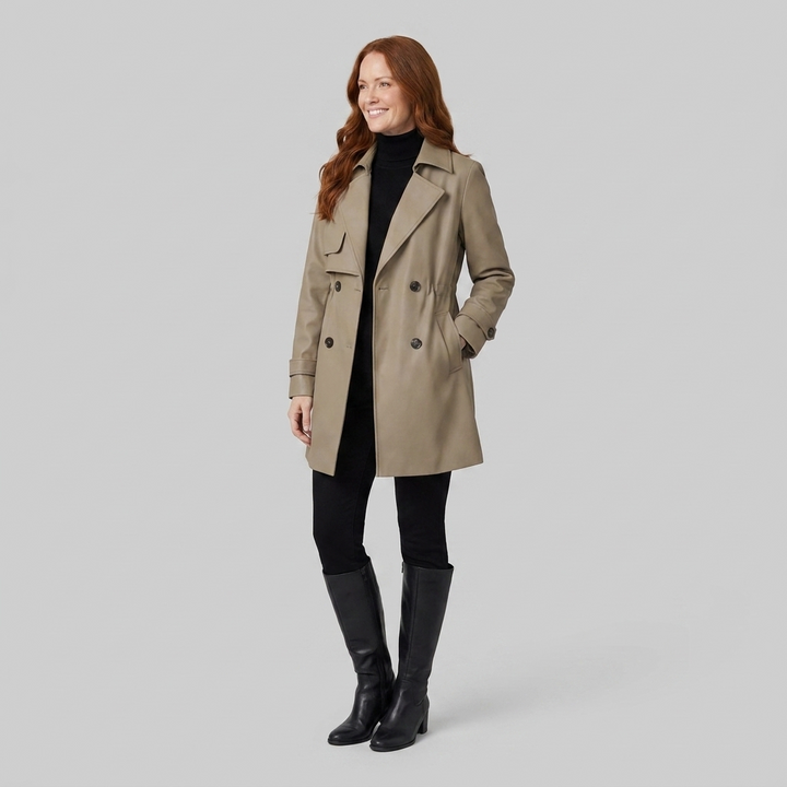 Trench Femme Ceinturé Col Revers Croisé Manches Longues