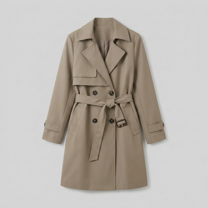 Trench Femme Ceinturé Col Revers Croisé Manches Longues