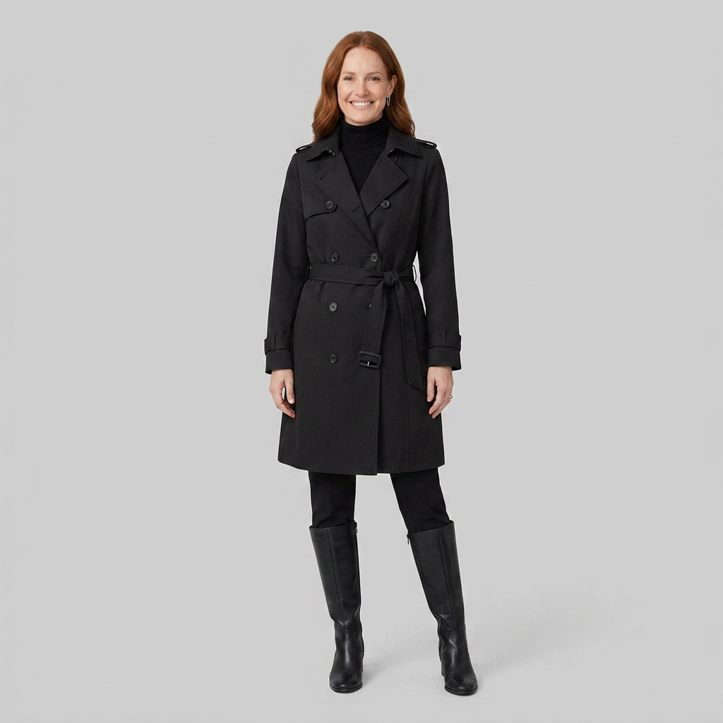 Trench Femme Ceinturé Col Revers Croisé Manches Longues
