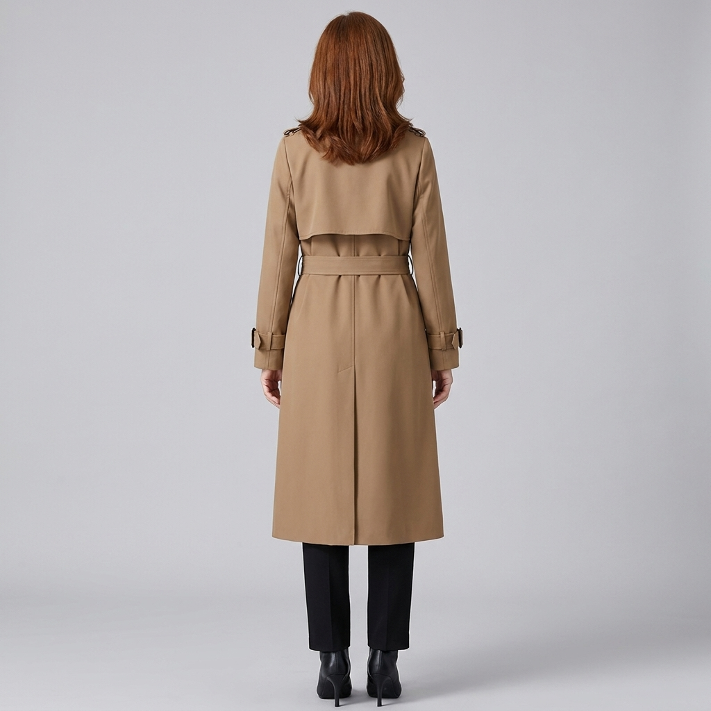 Trench Long Femme Croisé Ceinturé Col Revers
