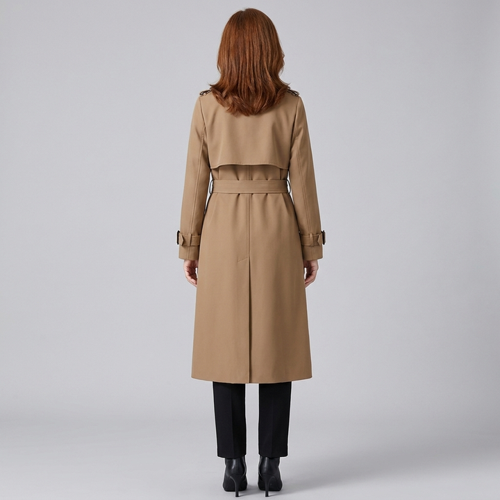Trench Long Femme Croisé Ceinturé Col Revers