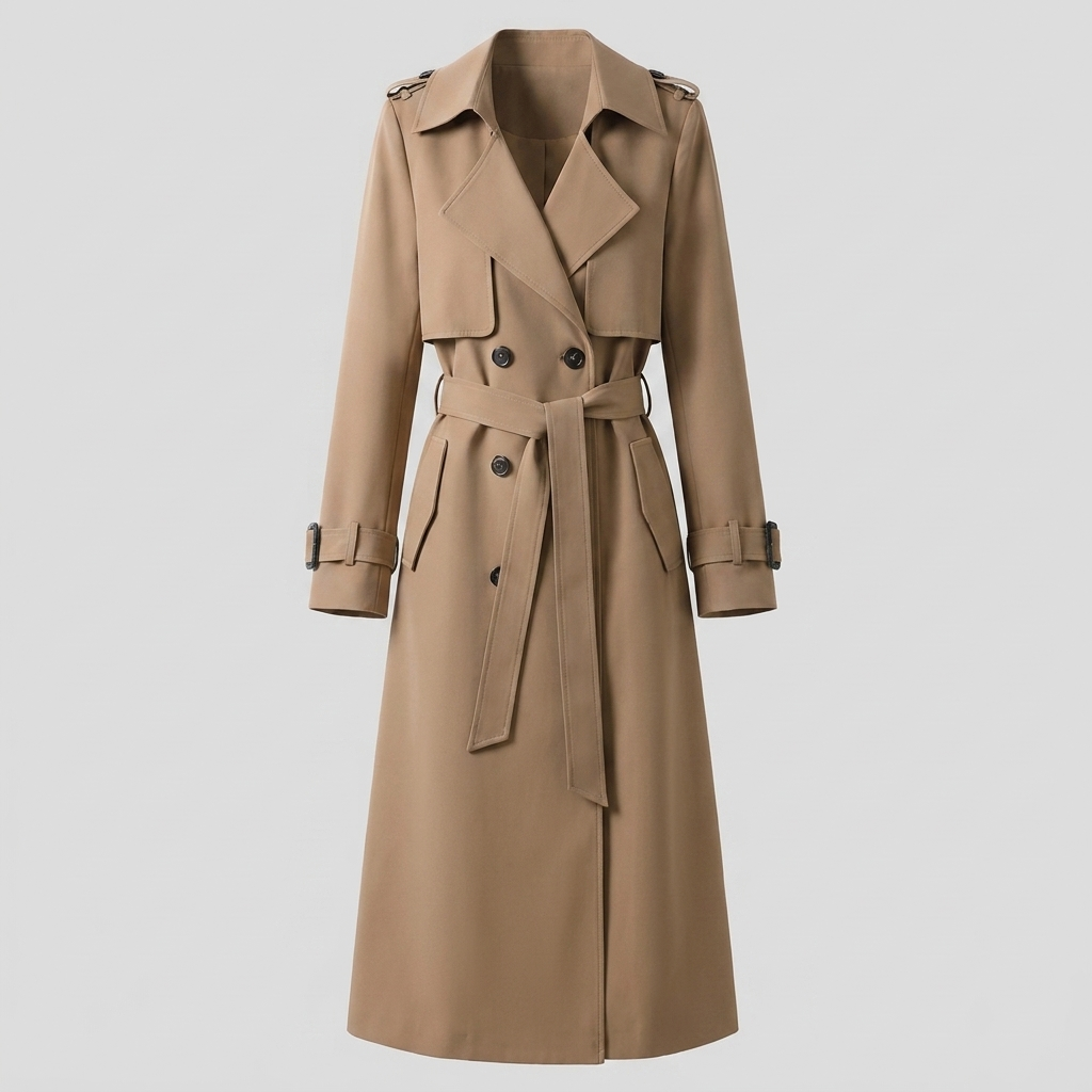 Trench Long Femme Croisé Ceinturé Col Revers