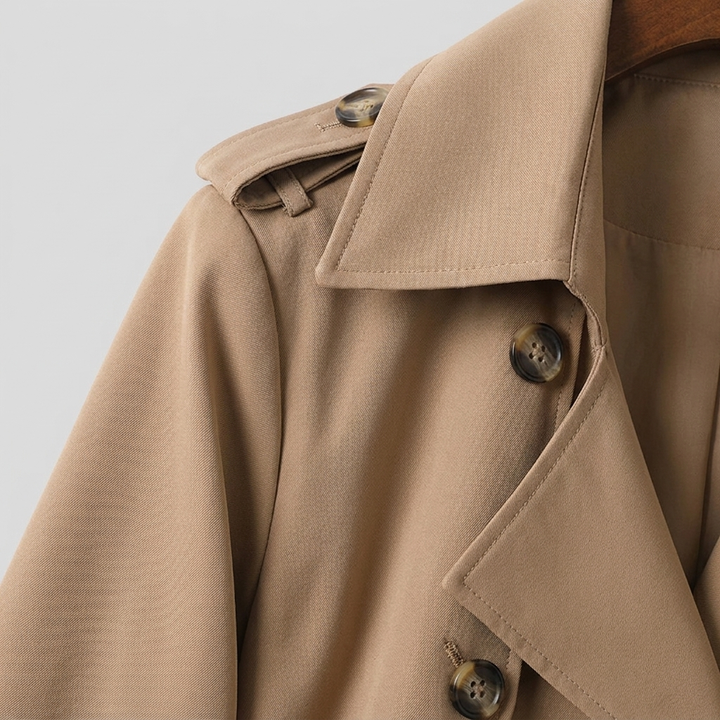 Trench Long Femme Croisé Ceinturé Col Revers