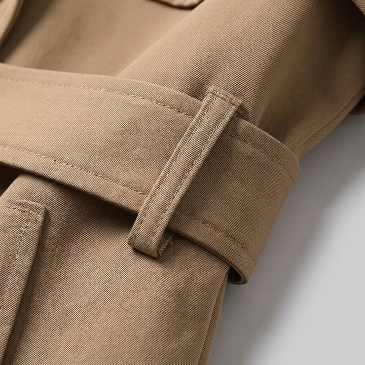 Trench Long Femme Croisé Ceinturé Col Revers