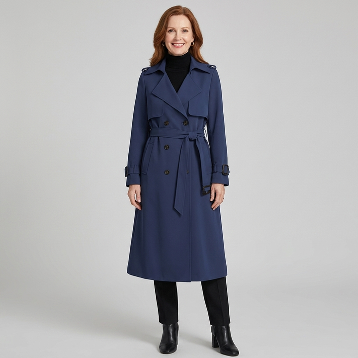 Trench Long Femme Croisé Ceinturé Col Revers