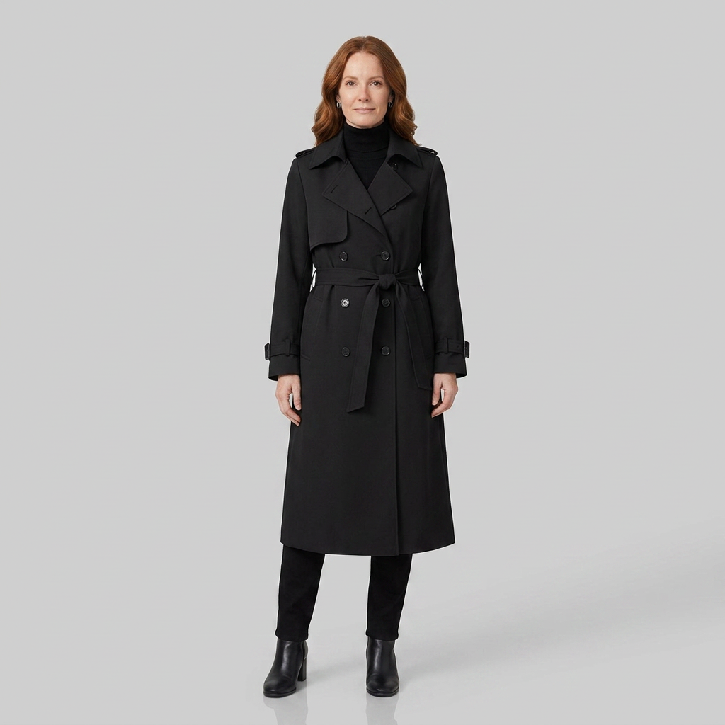Trench Long Femme Croisé Ceinturé Col Revers