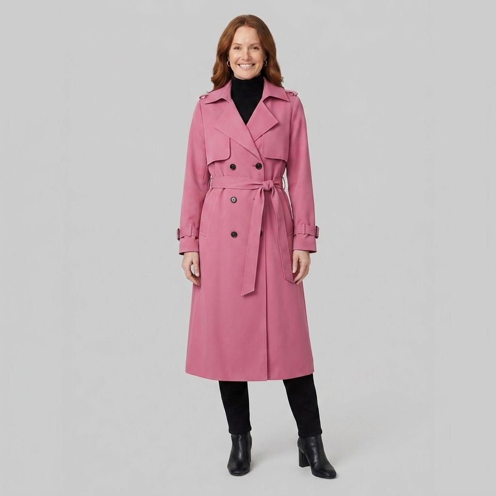 Trench Long Femme Croisé Ceinturé Col Revers