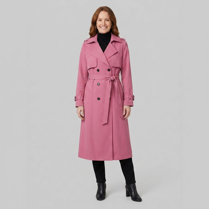 Trench Long Femme Croisé Ceinturé Col Revers