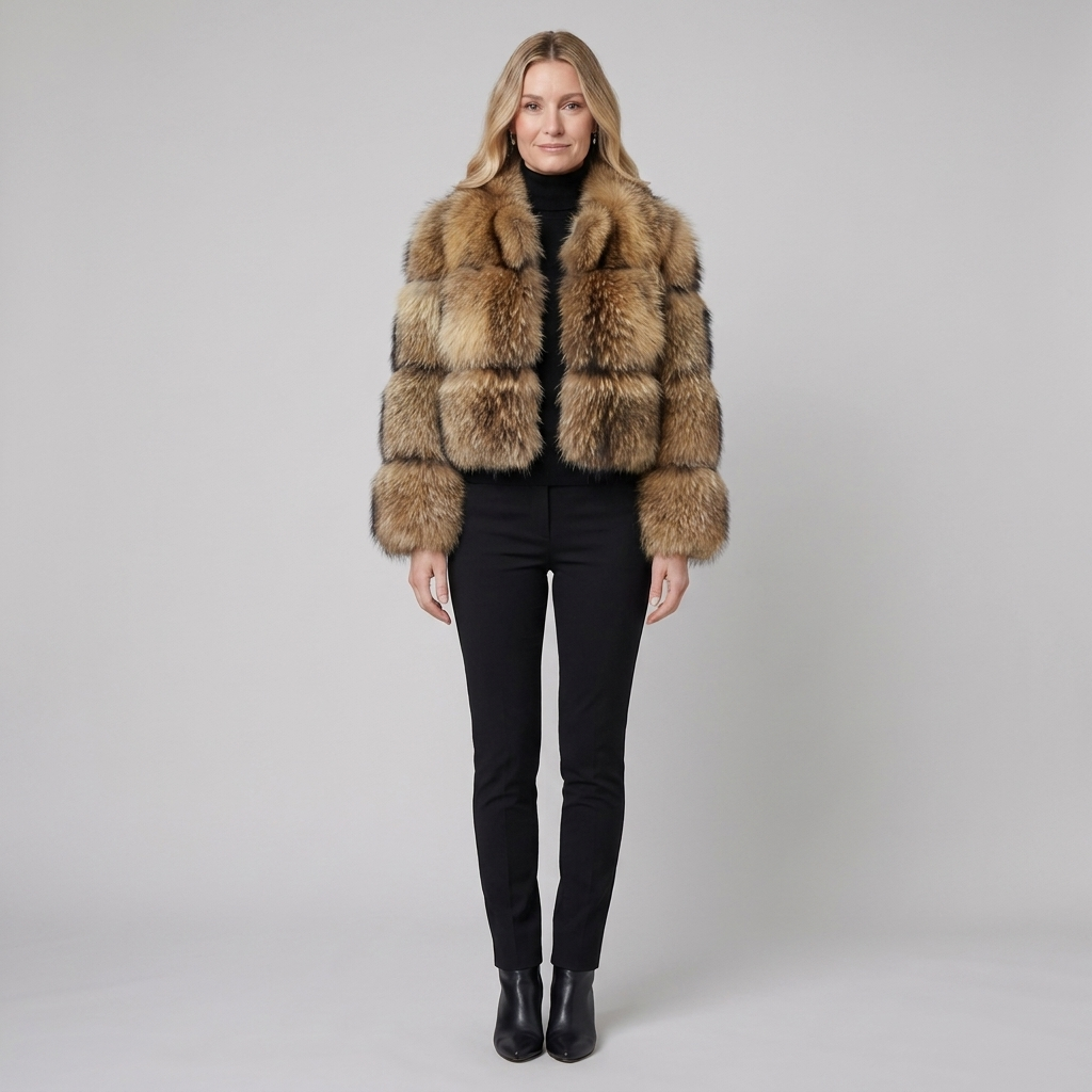 Manteau Femme Fausse Fourrure Col Montant Manches Longues