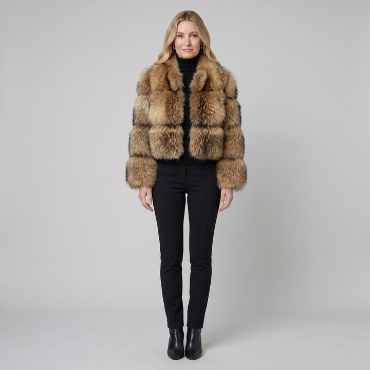 Manteau Femme Fausse Fourrure Col Montant Manches Longues