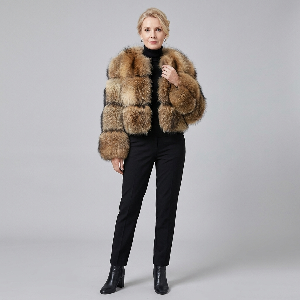 Manteau Femme Fausse Fourrure Col Montant Manches Longues