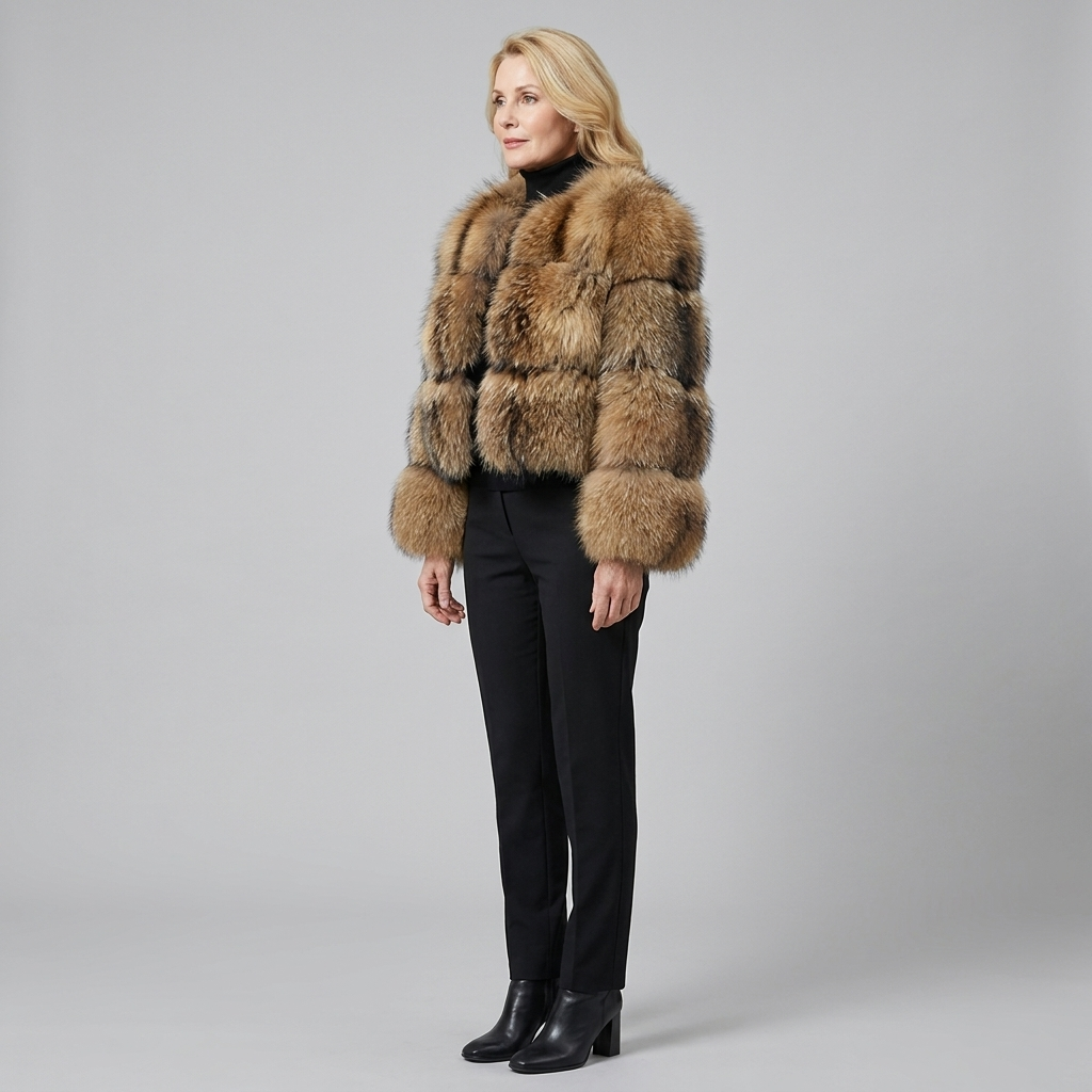 Manteau Femme Fausse Fourrure Col Montant Manches Longues