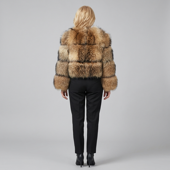 Manteau Femme Fausse Fourrure Col Montant Manches Longues
