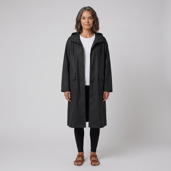 Veste Imperméable Femme Coupe-Vent à Capuche Boutonnée